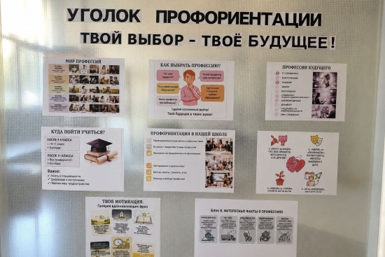 В КГУ «Аканский комплекс школа-ясли-сад» оформлен уголок профориентации!